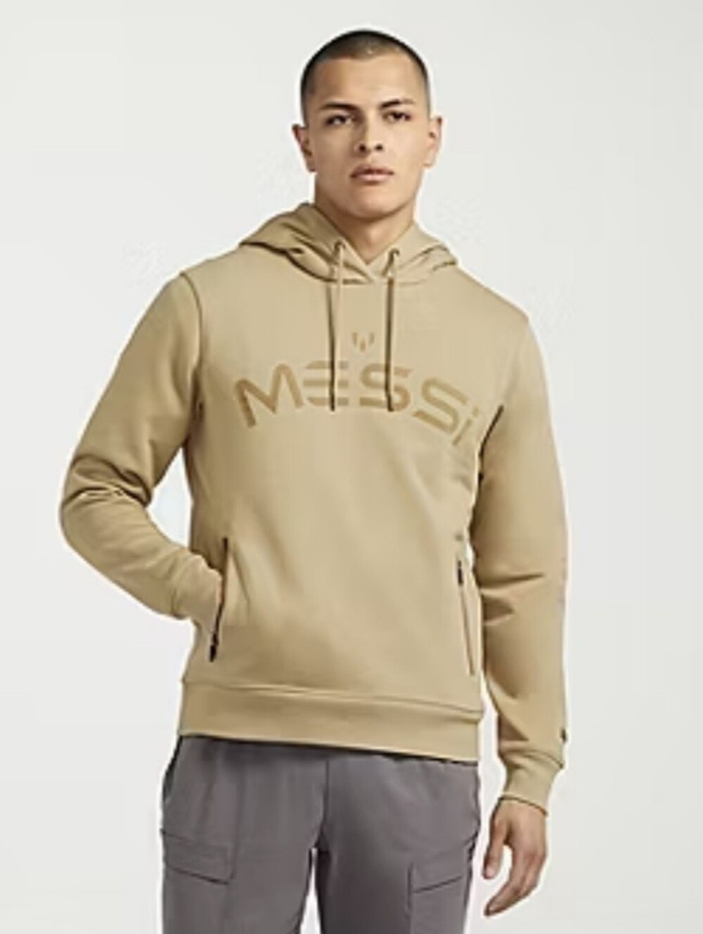 NEW Messi Collection Men's Fleece Active Hoodie Khaki Tan Sweatshirt Size Large